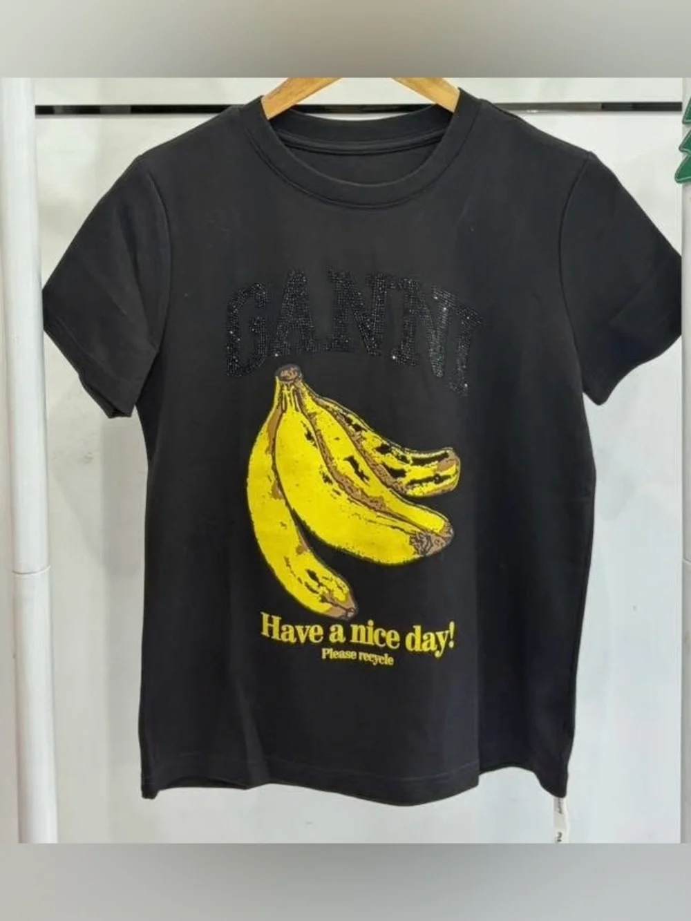 Ganni Black Short-Sleeve Tee with Yellow Banana Graphic - Picture 1 of 1